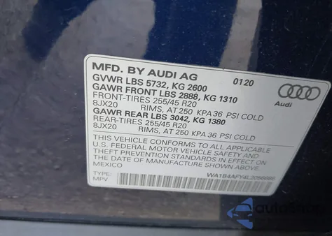 2020 Audi Sq5 Premium Plus Tfsi Quattro Tiptronic из США, поврежденный, VIN WA1B4AFY4L2056686